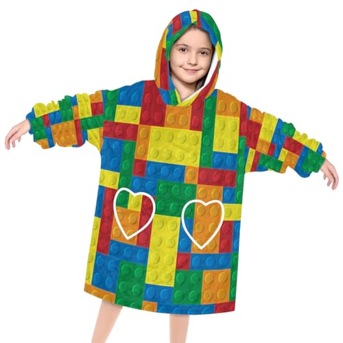 Wearable Blanket Hoodie for Kids, Colorful Plaids Fleece Sweatshirt Blanket Oversized Blanket Sweatshirt with Pocket Flannel Warm Hooded Blanket 6-10 Year Old Girl Boy Gift, One Size