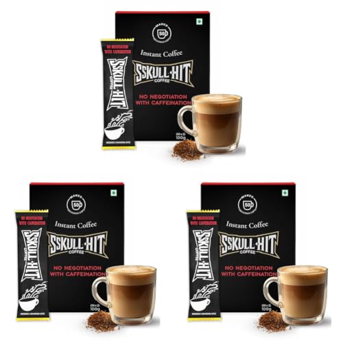 Image of SSKULLHIT Instant Coffee Powder | 100g Box | 50 Sachets Packs (2g Each) Best for Espresso, Latte & Cappuccino | Hot & Cold Brew Ready | Rich Aromatic Coffee (Pack of 3)