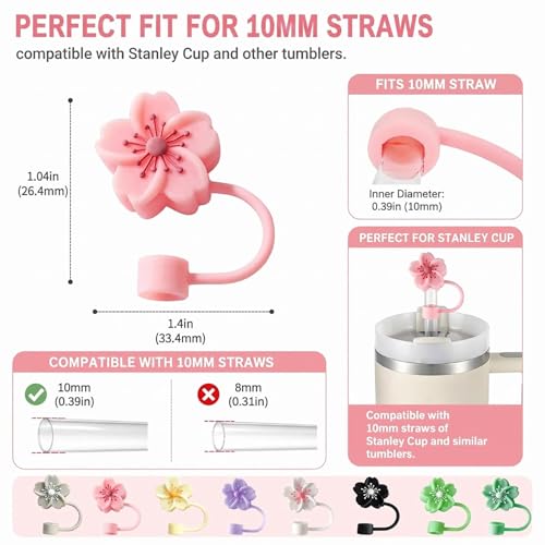 Image of BTYHAOS Straw Covers, Dust Proof Straw Toppers Fit Stanley 30 40oz Tumbler | Reusable Food-Grade Silicone Straw Covers Cap for Most 10mm Reusable Straw