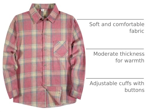 Image of SELINK Girls Long Sleeve Flannel Buffalo Plaid Button Down Shirt | Soft Flannel Fabric,Classic Buffalo Plaid Button Down Collared Blouse For Girls Casual Daily Outfits