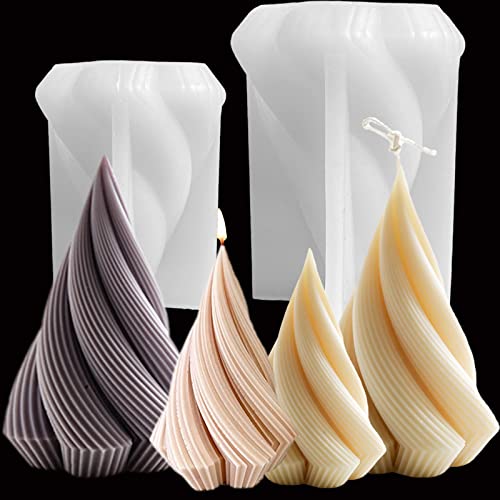Lsleva Spiral Cone Shape Silicone Candle Molds, Diy 3D Geometric Candle Molds For Candle Making Resin Soap Casting Chocolate, Xmas Pillar Tree Shape Molds For Christmas Gifts (Spiral Cone 4") #TOP6