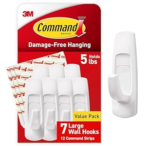 Command Large Utility Hooks, Holds up to 5 lb, 7 Hooks and 12 Command Strips, Damage Free Hanging Wall Hooks with Adhesive Strips, No Tools Adhesive Hooks for Hanging, Organization and Storage