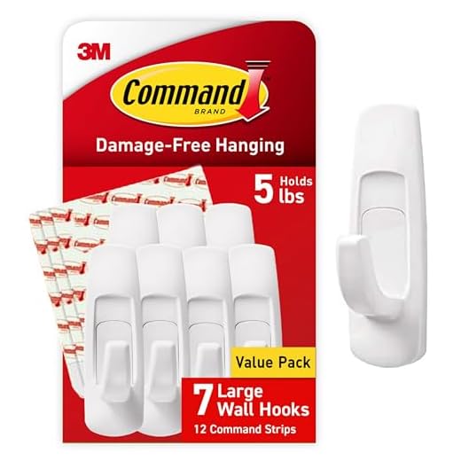 Command 5 lb Large Utility Hooks, 7 Wall Hooks and 12 Command Strips, Damage-Free Hanging with Adhesive Strips, No Tools for Hanging, Organization and Storage
