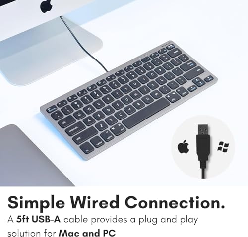 Macally Small USB Wired Keyboard for Mac and Windows - 78 Scissor Keys, 13 Shortcut Compatible Apple Keyboard - Mini Compact USB Computer Keyboard That Saves Space and Looks Great - Space Grey の商品画像 2