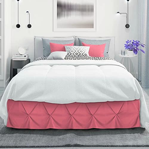 Pinch Pleat Bed Skirt 1000 Series Pinch Pleated Rose Pink Bed Skirt 54” X 75” Egyptian Cotton 16 Inches Drop Full Bed Skirt Wrap Around Bed Cover Skirt #TOP2
