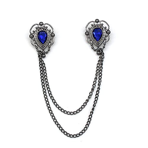 Image of Antique Collar Clips Brooches Lapel Pins for Women Girls Unisex Vintage Elegant Enameled Flower Imitation Pearl Blue Rhinestone Layered Tassel Chain Drop Dangling Necktie Tie Shawl Scarf Dress Accessories Jewelry Christmas Birthday