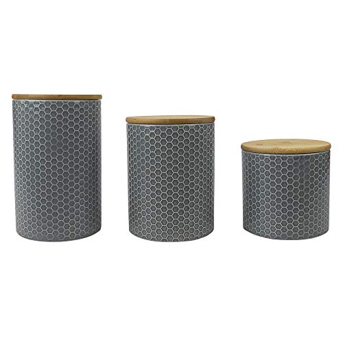 Home Basics Large Honeycomb Design Kitchen Canister (Grey) Modern Canister Sets For Kitchen Counter | With Bamboo Lid | Perfect For Storing Dry Food, Baking Staples, Snacks, And More #TOP5