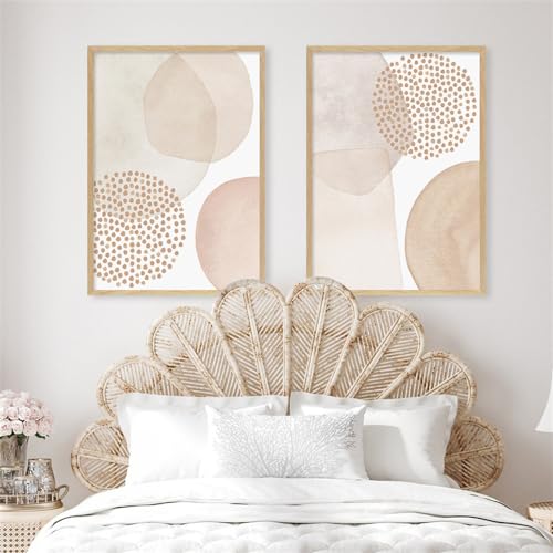 Art Mural Moderne Géométrique Toile Bohème Rose et Beige pour Sublimer la Décoration du Salon