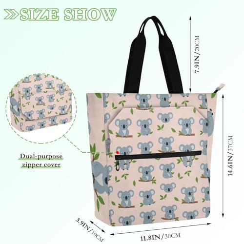 Bolsa de libros reutilizable con diseño de koala gris y múltiples bolsillos 4
