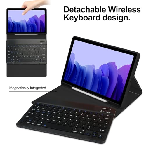 Image of Keyboard Case for Samsung Galaxy Tab A7 10.4inch 2022 /2020, Magentic Protective Cover with Pencil Holder, Detachable Wireless Bluetooth Keyboard, Black
