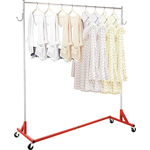 VEVOR Z Rack, Industrial Grade Z Base Garment Rack, Height Adjustable Rolling Z Garment Rack, Sturdy Steel Z Base Clothing Rack w/Lockable Casters, for Home Clothing Store Display Commercial Use Red
