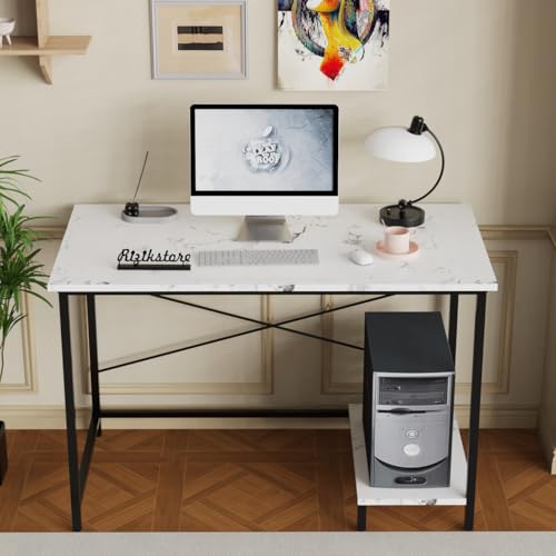 Image of RIZIK STORE Folding Study Table for Small Spaces | 36 x 24 Inch Computer Desk with Laminated Top & Metal Frame | Space-Saving Writing Desk for Home Office, Bedroom, Study & Kids Room (White & Black)