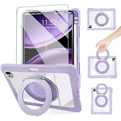 ICEELEC for iPad Air 5th/4th Generation Case with Screen Protector, Kids Girls 360° Rotatable Metal Stand, Purple Case for iPad Air 5/4 Gen 10.9 Inch Cover