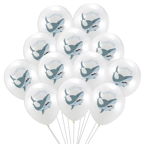 Shark Balloons, 12in Latex Shark Birthday Balloons, 24-Pack White Shark-Themed