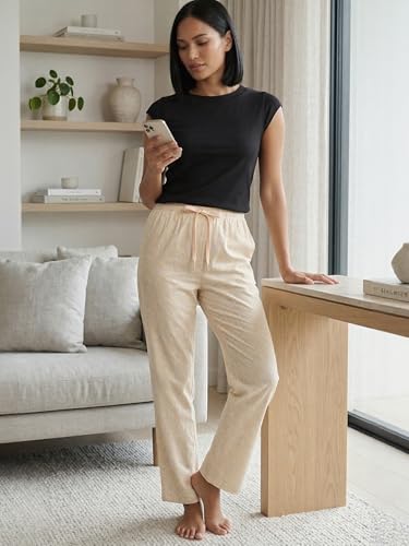 Image of Enamor Mid Rise Full Length Adjustable Drawstring Hangout Pant for Women - Relaxed Fit, Combed Cotton - E4A5