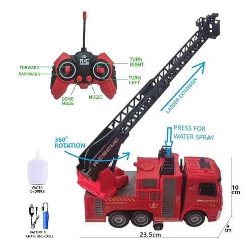 Image of HALO NATION 6 Channel Remote Control Fire Ladder RC Fire Engine Truck with Head Light & Music, Real Water Spray Fire Fighter Truck for Kids