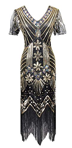 Image of Women 1920s Gatsby Vintage Sequin Flapper Fringe Party Plus Dress with 20s Accessories Set