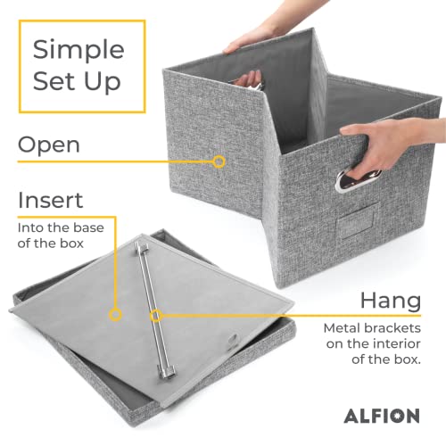 Alfion File Box For Hanging Files With Lid 2-Pack | Portable Office File Organizer Storage Box With Handles In Sturdy Mdf Board And Linen Fabric With Metal Filing Frame For Letter Size Folders (Gray) #TOP5