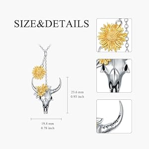 Bull Necklace 925 Sterling Silver Bull Skull Head with Sunflower Pendant Cowgirl Cowboy Necklace Boho Western Country Jewelry Gifts for Women Bull Necklace 925 Sterling Silver Bull Skull Head with Sunflower Pendant Cowgirl Cowboy Necklace Boho Western Country Jewelry Gifts for Women