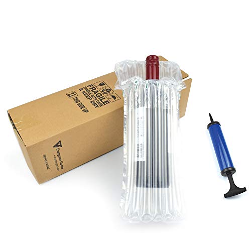 Evergreen Goods 10x Wine Bottle Boxes with Inflatable Air Column Cushion Bags, Transparent, 13 inches (height) x 4 inches (diameter)