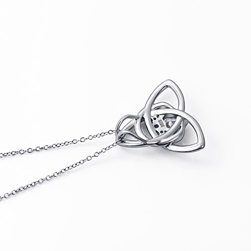 Flyow 925 Sterling Silver Good Luck Irish Claddagh Celtic Knot Love Heart Pendant Necklace For Women Ladies Teen Girls Birthday Gift, 18 Inch Rolo Chain #TOP4