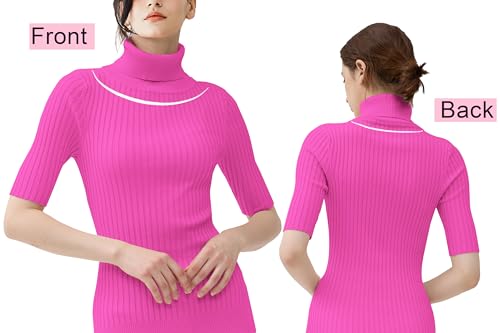 Image of v28 Women Turtleneck 1 /2 Half Sleeve Highly Stretchy Ribbed Knit Fitted Sweater