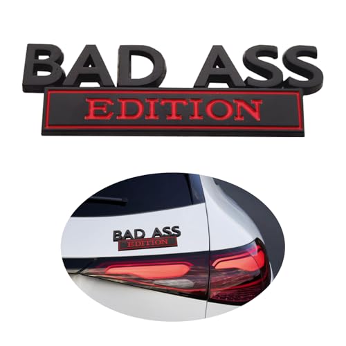 Image of Car Modification Label, Bad Ass 3D Fender Badge Decal Car Sticker, Funny Modification Label Decal, Auto Fender Bumper Sticker Body Sticker Fit for Universal Vehicle(Black /Red)
