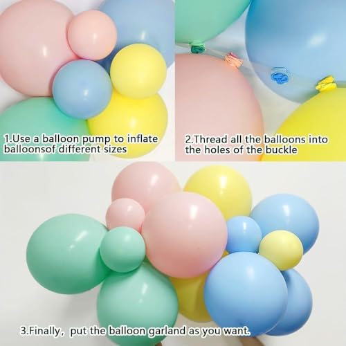 Image of Pastel Balloon Arch Double Stuffed Pink Yellow Blue Green Balloons Different Size for Colorful Spring Princess Unicorn Easter Happy Birthday Baby Shower Party Decorations