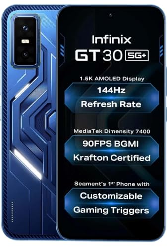 Image of Infinix GT 30 5G+ (Cyber Blue, 8GB RAM, 128GB Storage) | Dimensity 7400 | 120FPS BGMI Gaming | Gaming Triggers | 1.5 Million+ AnTuTu AI