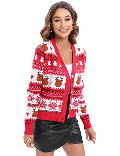 Women's Ugly Christmas Sweater Cardigan Reindeer Knitted Snowflake Coat #TOP4