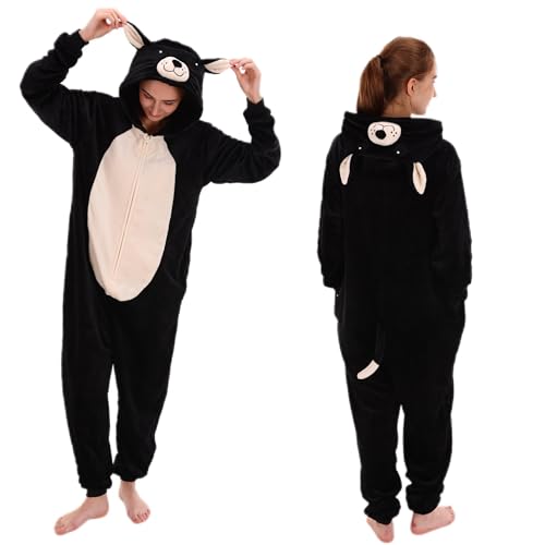 COSUSKET Snug Fit Unisex Adult Onesie Pajamas, Flannel Cat Cosplay Animal One Piece Halloween Costume Sleepwear Homewear