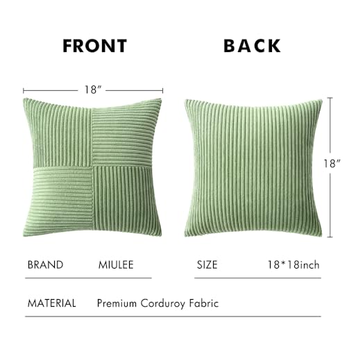 Image of MIULEE Sage Green Decorative Throw Pillow Covers 18x18 Inch for Couch Bed Sofa Pack of 2 Boho Farmhouse Throw Pillows Soft Cross Corduroy Patchwork Textured Cushion Cases