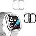 2-Pack Screen Protector Case for Fitbit Sense/Versa 3 Cover, Bling Double Row Crystal Diamonds TPU Plated All-Around Bumper Frame Smartwatch Accessories (Clear Black)