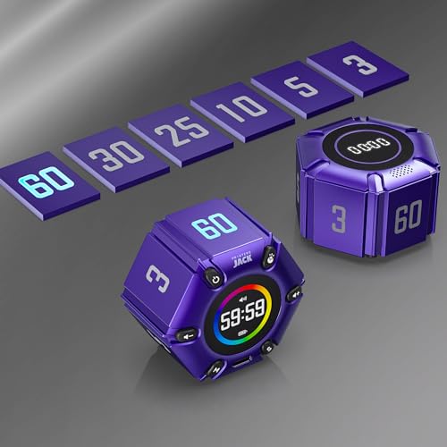 Image of Printers Jack, Productivity Cube Timer, Visual Pomodoro Timer, Mute & Vibration & Adjustable Sound Alert, ADHD, for Office, Study, Work, 3 /5 /10 /25 /30 /60min & Custom Countdown - Purple