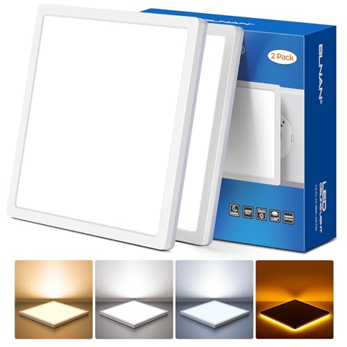 BLNAN 2Stücke LED Deckenleuchte Flach, 18W Deckenlampe mit Nachtlicht 2000K, 1800lm Warm Neutral Kalt Weiß Deckenleuchte Flach Panel für Schlafzimmer Küche Balkon Flur, 22x2.5cm