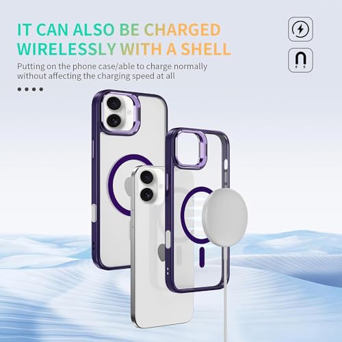 Image of amazon basics Mobile Cover | Compatible with MagSafe | Adjustable Camera Ring Stand | with Tempered Glass Camera Lens Ring | Magnetic PC & TPU Kickstand Case Cover for Apple iPhone 16 (Purple)