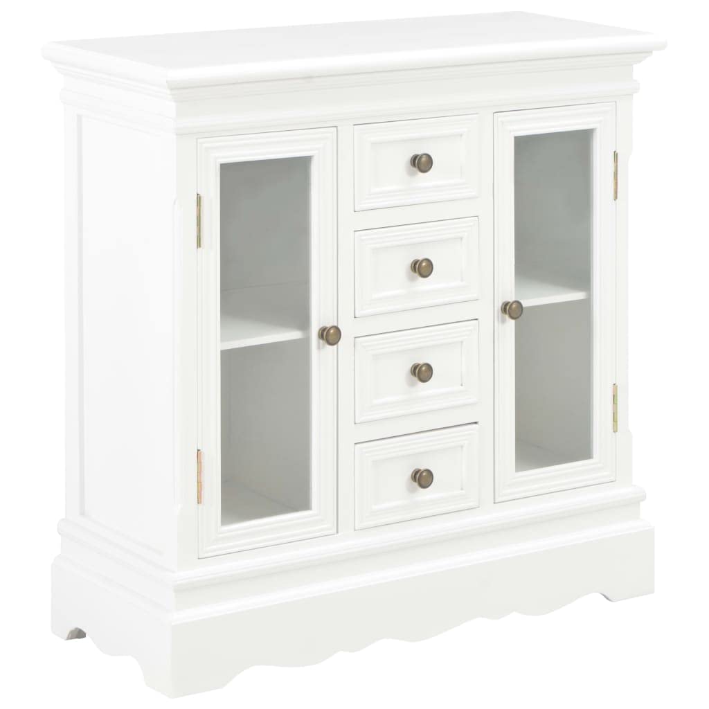 Klasyczny kredens biały, 70 x 28 x 70 cm, lite drewno sosnowe, z 4 szufladami i 2 półkami, w stylu francuskim, kredens z płyty MDF i drewna sosnowego, do salonu, sypialni