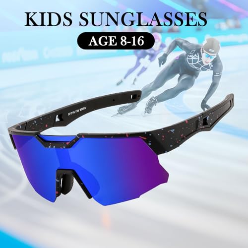 Kids Sunglasses Youth Baseball Sunglasses for Boys Girls, Polarized Teens Softball Sports Cycling Glasses Age 8-164