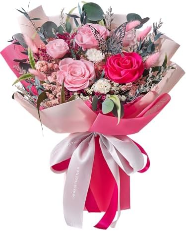 Polylove Flowers for Delivery Prime Forever Flowers Bouquet Preserved Roses Bouquet Flower Gift for Women Wife Mother Day Graduation Birthday (Hot Pink, Medium)