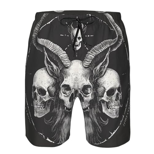 Men's Quick Dry Swim Shorts Demon Skulls 666 Mystical Magic Gothic Satan Hell Black Beach Trunks with Pockets3
