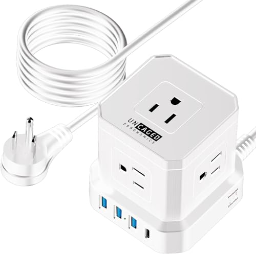 Image of Uncaged Ergonomics Cube Power Strips w /Surge Protection, 10ft Extension Cord with Multiple Outlets, 5 AC Plugs, 3 USB (1C Port) Fast Charging Power Strip with USB Port, On /Off Switch Charging Station