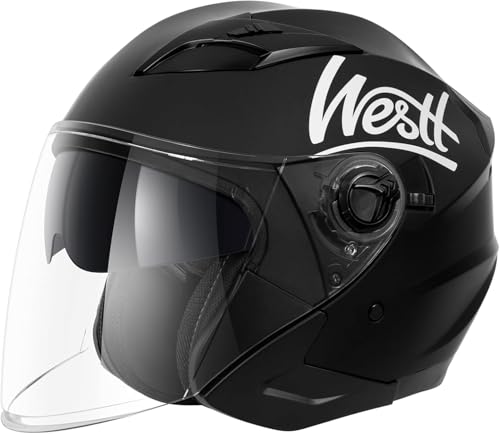 Westt Jet Casco Moto Certificado Ece 22.06 Hombre Mujer Casco De Moto Con Doble Visera Capacete Casco Jet Scooter Trail, Negro Mate, M 57-58 Cm Westt Jet Casco Moto Certificado Ece 22.06 Hombre Mujer Casco De Moto Con Doble Visera Capacete Casco Jet Scooter Trail, Negro Mate, M 57-58 Cm