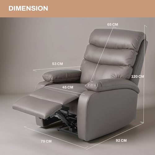 Image of DROGO Valerium Electric Motorised 1 Seater Recliner Sofa with Rapid Recline Technology, Premium Suede Fabric & Padded Body | Recliner Chairs for Home Relax with USB Charge Port (Grey)