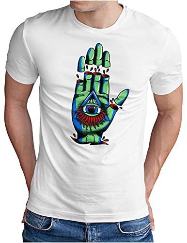 T-Shirt Geek OM3 Illuminati-Hand Blanc 5XL : Le Confort Grande Taille pour Geek