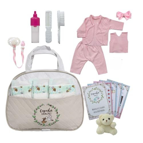Bolsa Maternidade Bebê Reborn Completa + Kit Acessórios, Roupinhas e Itens para Boneca Realista (Bege)