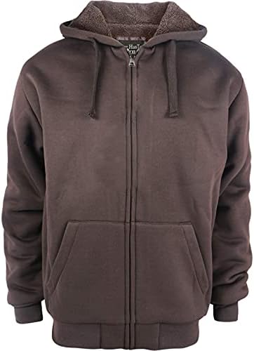 Facitisu Men's Casual Thick Fleece Sherpa Lined Heavyweight Hooded Jacket Coat Athletic Sweatshirts Coffee Small