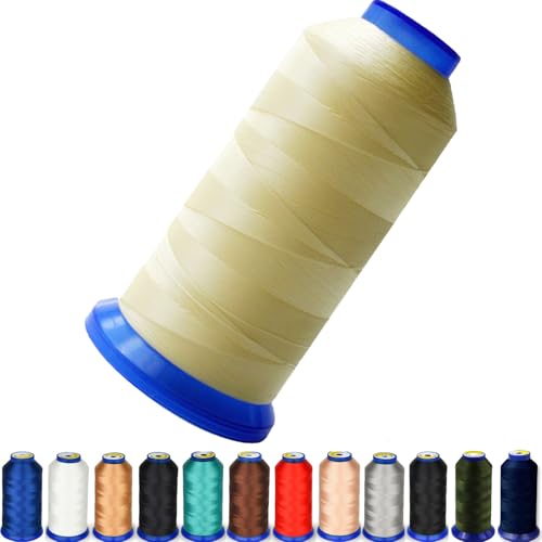 All Purpose Polyester Thread Size T70#69 210D/3 [1800 Yards 25 Colors] High Strength Sewing Thread for Weaves, Upholstery, Jeans and Weaving Hair, Drapery, Beading, Purses, Leather (Cream)