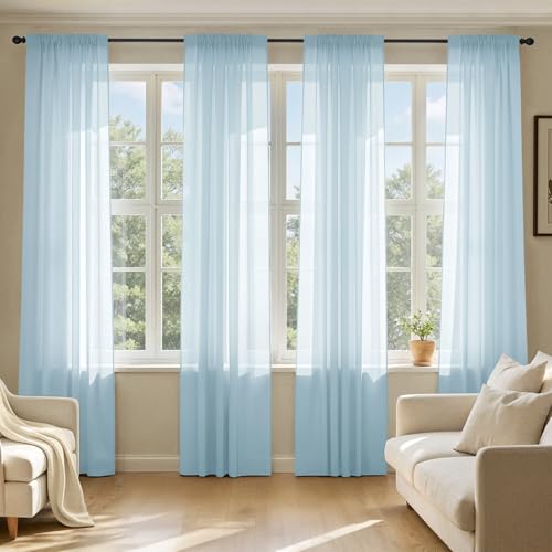 MIULEE Sky Blue Sheer Curtains 84 Inches Long 4 Panels Set Light Filtering Rod Pocket Voile Drapes for Living Room and Bedroom Airy Soft Fabric Window Treatments 42 x 84 Inches