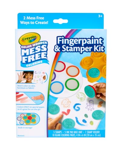 Crayola Color Wonder Mess Free Fingerpaint & Stamper Kit, Safari Stamps for Kids, Color Reveal Ink, Toddler Activity, Gifts, 3+