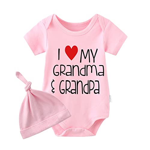 Image of YSCULBUTOL Baby Twins Bodysuits I Love My Grandma And Grandpa Infant Baby Clothes Unisex Twin Romper Outfits With Hat